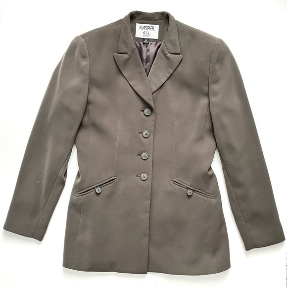 Kasper ASL Petite Long Line Blazer Jacket Size 2P Olive Green - Picture 1 of 6